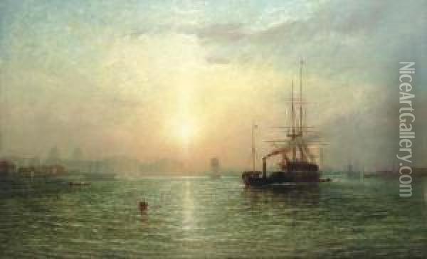 Evening On The Thames, A View Of Greenwich Hospital Oil Painting - Francis Danby