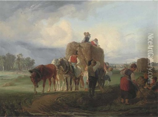 Harvest Time Oil Painting - Hermann Kauffmann the Elder