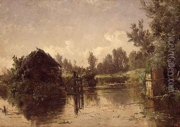 Canal abandonado. Vriesland (Holanda) (Abandoned Canal. Vriesland (Holland)) Oil Painting - Carlos de Haes
