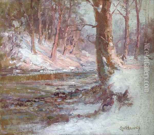 A snowy woodland, dawn Oil Painting - John William Howey