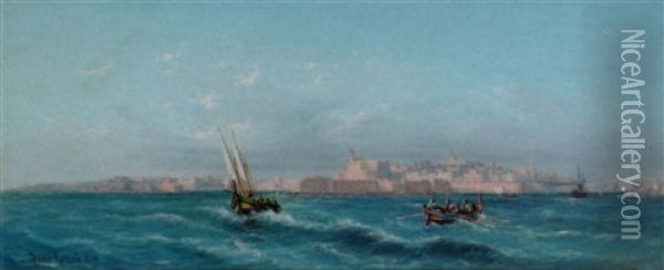 Off Fort St. Elmo, Malta Oil Painting - Luigi Maria Galea