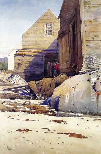 Fish Houses and Beach Oil Painting - Samuel Triscott