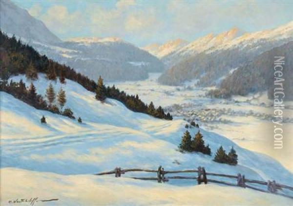 Constantin Aleksandrovich Westchiloff Russian, -winter Mountain Landscape Oil Painting - Constantin Alexandr. Westchiloff