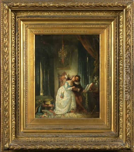 Couple Galant Oil Painting - Gustave (Egidius Karel G.) Wappers