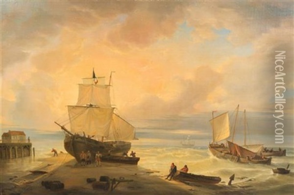 Harbor Scene Oil Painting - Louis Charles Verboeckhoven