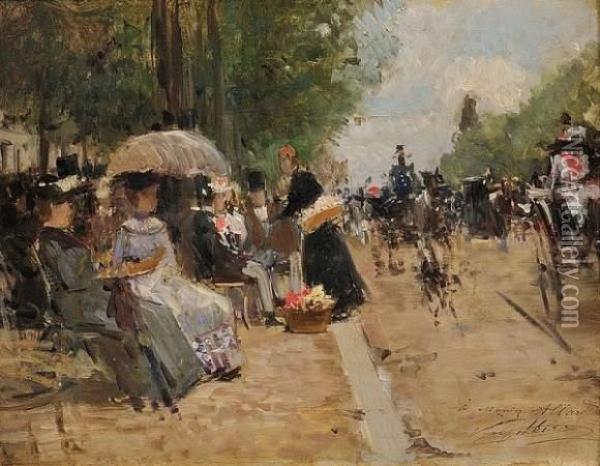 Les Elegantes, Avenue Du Bois A Paris Oil Painting - Victor-Gabriel Gilbert