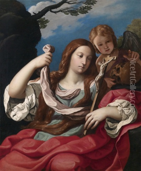 Die Busende Maria Magdalena Mit Einem Engel Oil Painting - Lodovico Lana