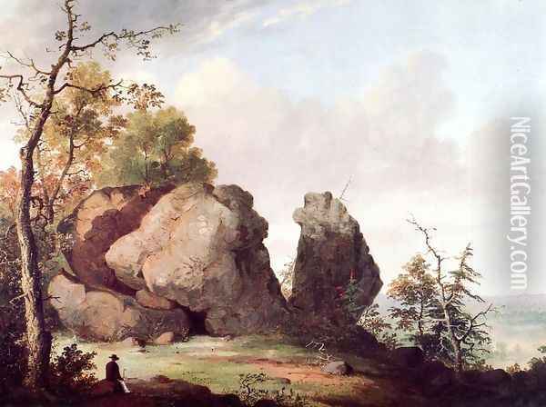 Judges Cave, West Rock, New Haven Oil Painting - George Henry Durrie