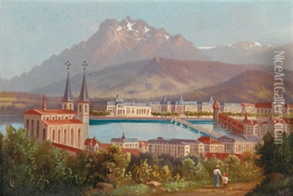 Luzern Mit Pilatus Oil Painting - Hubert Sattler
