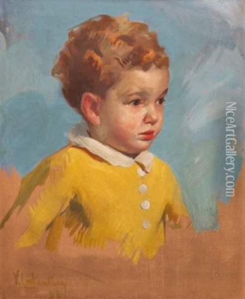 Portrait D'enfant Oil Painting - Virgilio Constantini