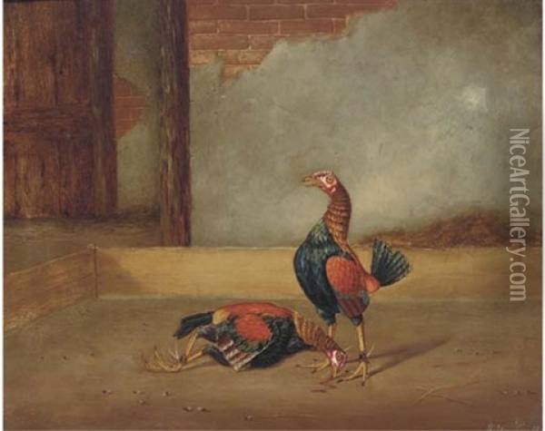 Fighting Cocks, The Death Oil Painting - Hilton Lark Pratt