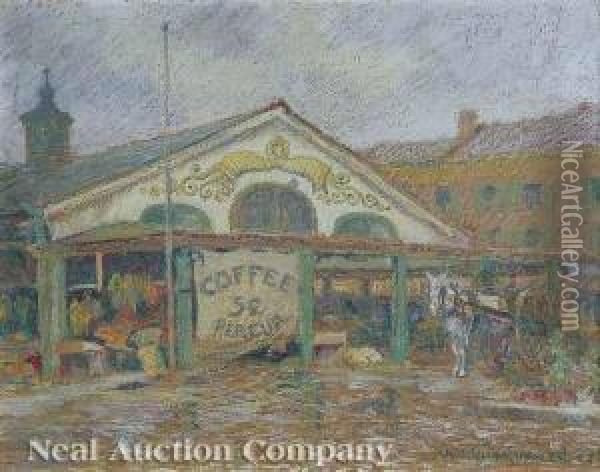 Coffeefive Cents Per Cup: Poydras Market, New Orleans Oil Painting - William Woodward