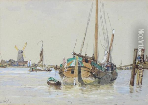 Fishing Boats Oil Painting - George Stanfield Walters