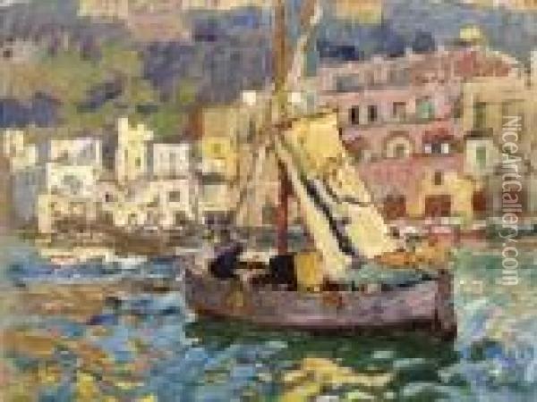 View Of Capri Harbour Oil Painting - Konstantin Ivanovich Gorbatov