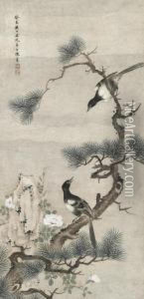 Birds And Pine Oil Painting - Chen Shu