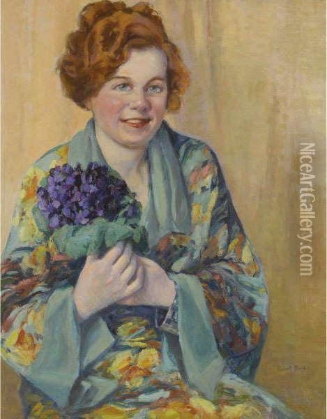 A Bouquet Of Violets Oil Painting - Robert Reid