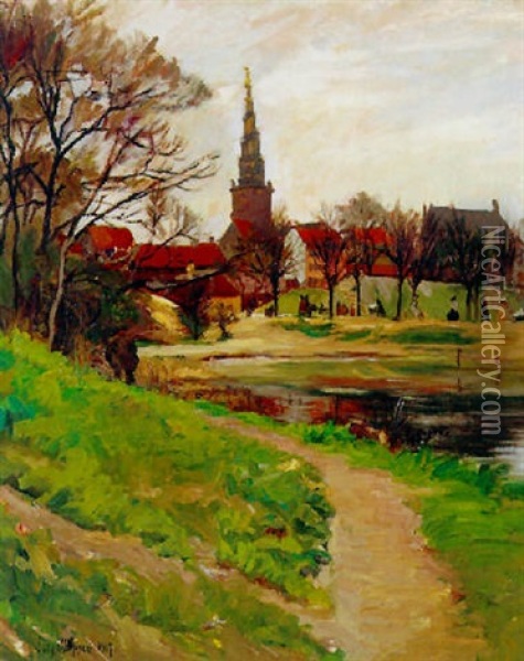 Udsigt Mod Frelser Kirke, Christianshavn Oil Painting - Sally Nikolai Philipsen