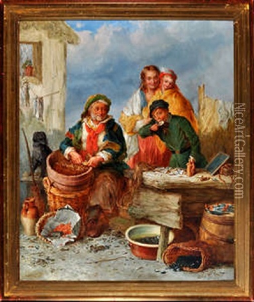 A Fisherman Selling Oysters And Other Shellfish Oil Painting - Henry Raphael Hyde Parker