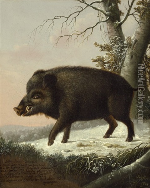 Ein Wildschwein Im Winterlichen Wald Oil Painting - Eligius Baron von Seyfert