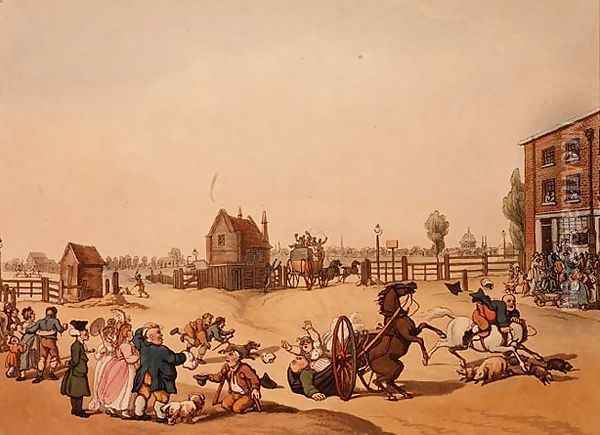 Entrance from Hackney or Cambridge Heath Turnpike with a Distant View of St Pauls, engraved by Schutz Oil Painting - Thomas Rowlandson