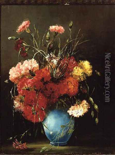 Red White and Pink Carnations Oil Painting - Elisabeth King