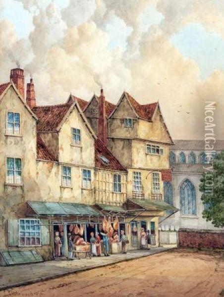 Norwich Butchers Market Oil Painting - Edward Littlewood