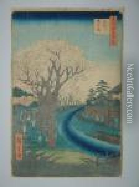 La Floraison Des Cerisiers Au Bord De La Riviere Oil Painting - Utagawa or Ando Hiroshige