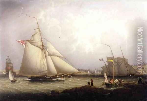 English Cutter and Lugger, Off North Shields Oil Painting - Robert Schade
