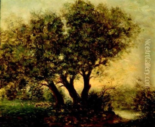 Berger Au Bord De La Riviere Oil Painting - Auguste Boulard Jr.