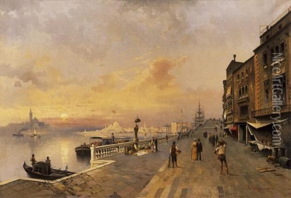 View Of Venice, The San Giorgio 
Maggiore And The Sta Maria Della Salute In The Background Oil Painting - Karl Kaufmann