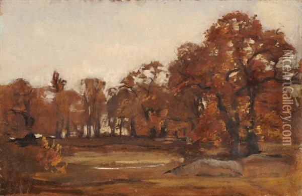 Herbstliche Landschaftstudie / Baumstudie Und Portraitstudie (verso) (2 Works) Oil Painting - Barthelemy Menn