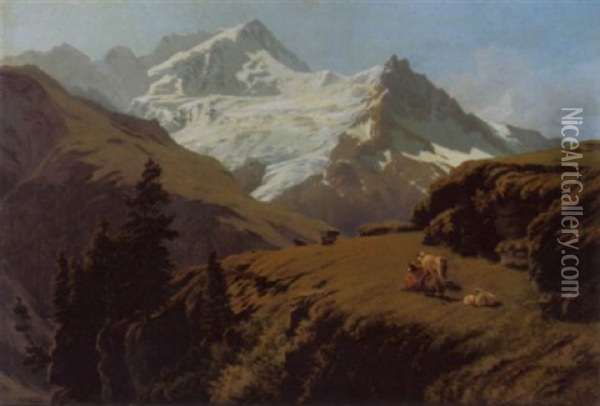 Le Rothorn Et Le Glacier De Moming Oil Painting - Adrien Rene Lobry-Visbach