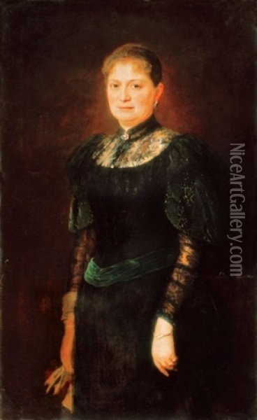 Holgy Barsonyruhaban (lady In A Velvet Dress) Oil Painting - Philip Alexius De Laszlo