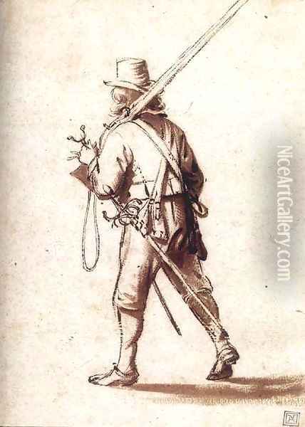 Walking Musketeer Seen from Behind Oil Painting - Anthonie Palamedesz