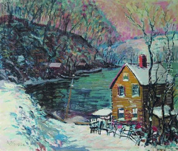 Spuyten Duyvil In Winter Oil Painting - Arthur Clifton Goodwin