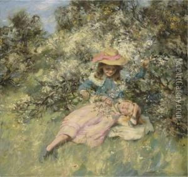 Children Amongst Spring Blossom Oil Painting - William Stewart MacGeorge