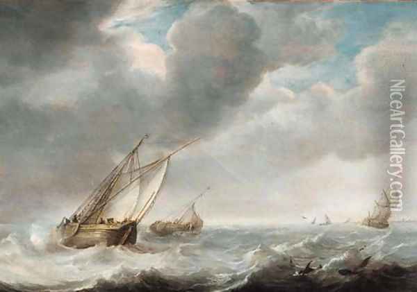 Smalschepen offshore as a storm approaches Oil Painting - Willem van Diest
