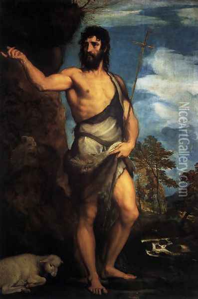 St John the Baptist in the Desert Oil Painting - Tiziano Vecellio (Titian)