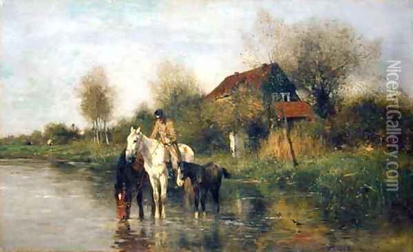 Horses at Water Oil Painting - Thomas Ludwig Herbst