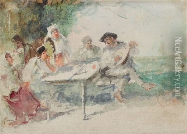 Cantecul Cobzarului Oil Painting - Theodor Aman