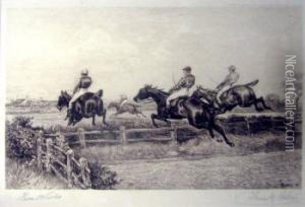 Afterthomas Blinks 'national 
Hunt Racing Scenes',engravings, Signed In Pencil, Leggat Bros Label To 
Verso, 18cm X24cm, Framed Oil Painting - Frank Paton
