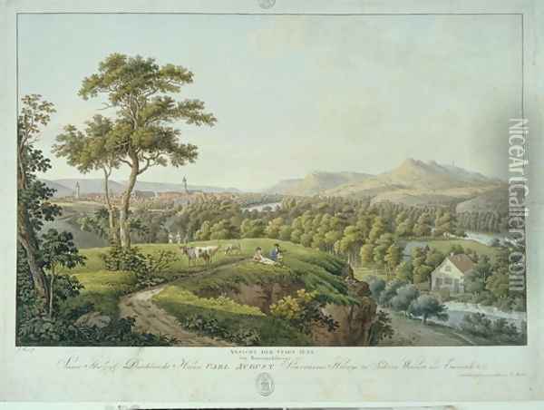 View of Jena from Rasenhuehlberg, c.1810 Oil Painting - Joseph Roux