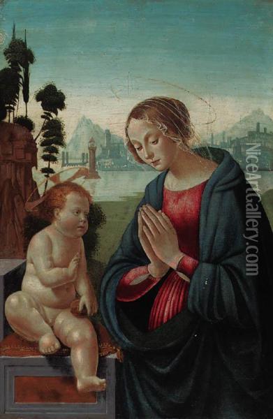 The Madonna Adoring The Child Oil Painting - Domenico Ghirlandaio