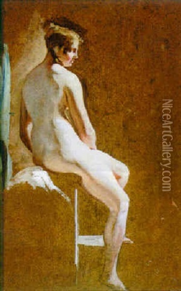 Study Of A Female Nude Oil Painting - Richard Rothwell