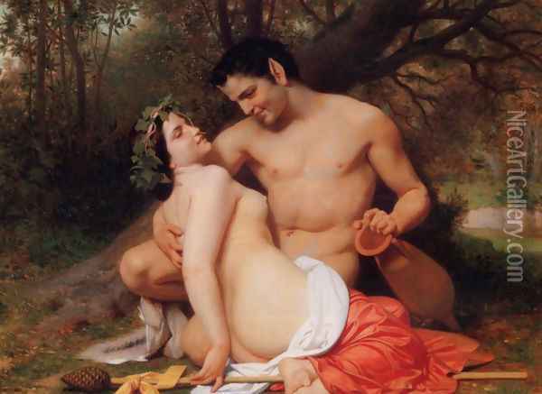 Faun and Bacchante Oil Painting - William-Adolphe Bouguereau