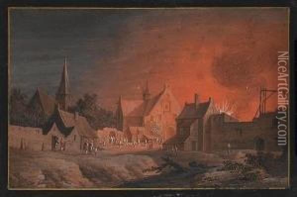 A Village Fire Oil Painting - Louis Nicolael van Blarenberghe