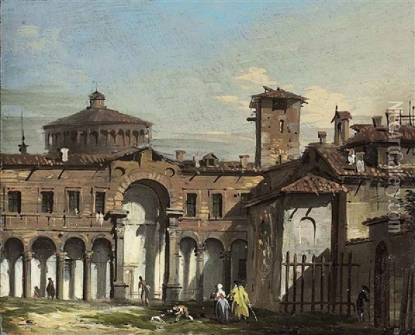 A View Of Milan, With The Drum And The Cupola Of Santa Maria Delle Grazie Oil Painting - Giovanni Migliara
