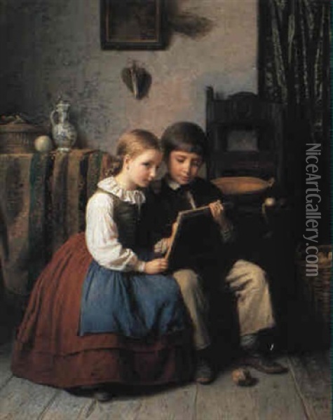 Das Geschwisterpaar Oil Painting - Karl Friedrich Boser