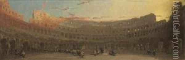 The Interior Of The Colosseum At Dawn Oil Painting - David Roberts
