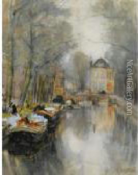 A View Of The Smidswater, The Hague Oil Painting - Floris Arntzenius